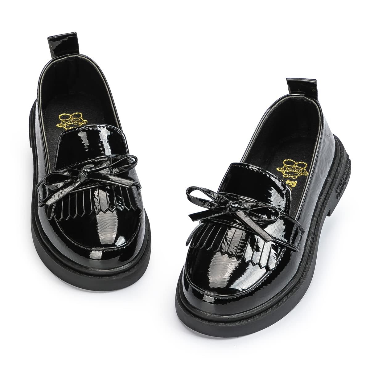 Photo 1 of Oamico Toddler Girls Black Dress Shoes Little Girl Patent Leather Loafers School Uniform Wedding Mary Jane Tassel Bow Flats for Girls Slip-on Thick Non-Slip Sole Shoe (Toddler/Little Kid)