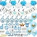 Baby Shower Decorations for Boy - Includes matching 'Its A Boy' Banner & Balloons, Cute Photo Booth Props, Blue & White Flower Decor, AND MORE! Perfect All In One Decoration Bundle