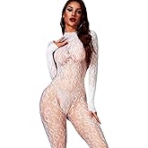 Women Sexy Fishnet Bodysuit, Lace Leopard Jumpsuit Full Body Stockings Mesh Lingerie, One Piece Party Festival Rave Outfits