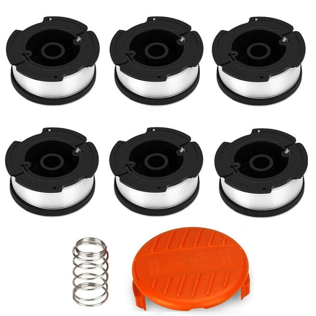 ELETEK Thread Spools for Black & Decker Trimmer Spools, Nylon Threads 6 x 9 m Length Diameter 1.65 mm Thread Diameter Spools + 1 Cap + 1 Spring for Black + Decker Trimmer