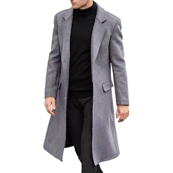 JEShifangjiusu Mens Single Breasted Trench Coat Revers