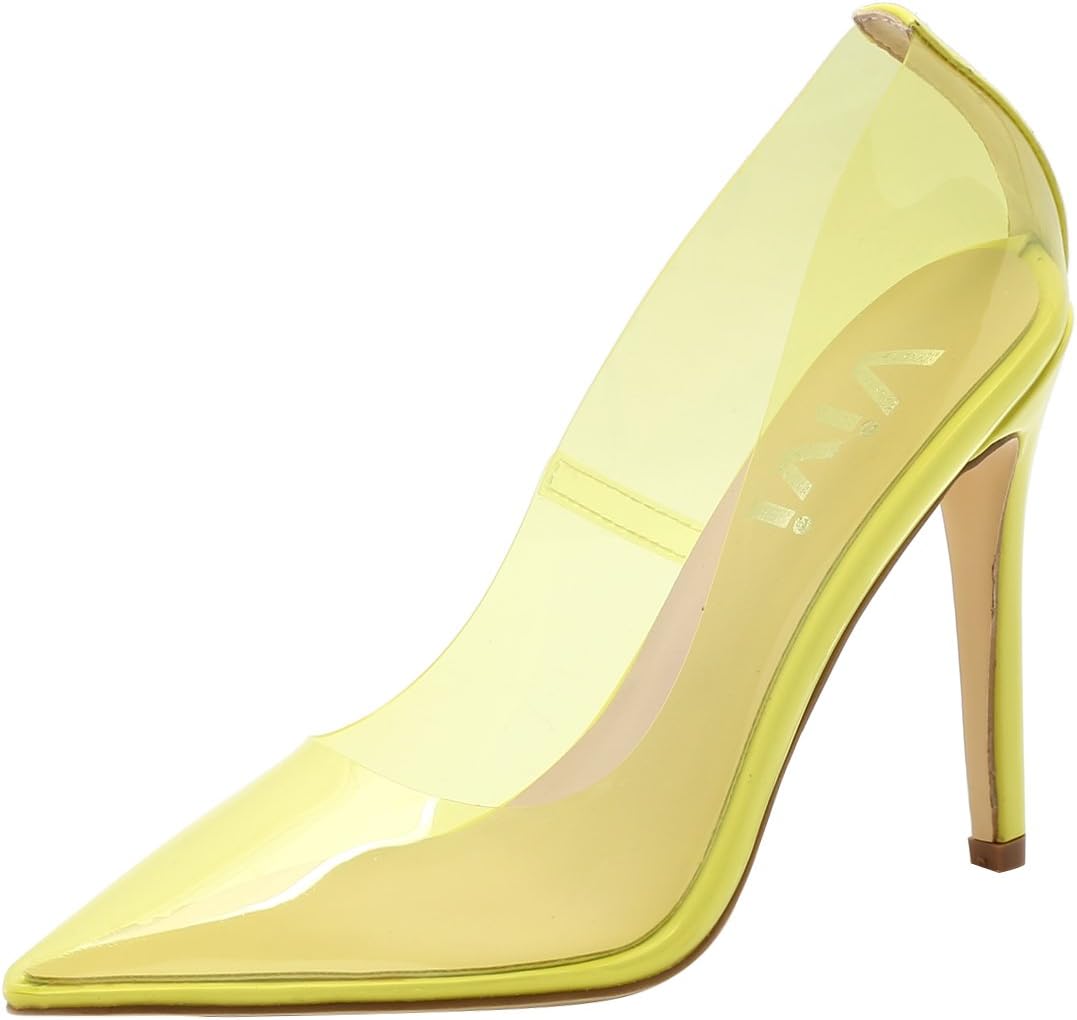 Vivi vivianly Women Lucite Fashion Pointed Toe Clear High Heel Pumps Slip-on Dress Sandal