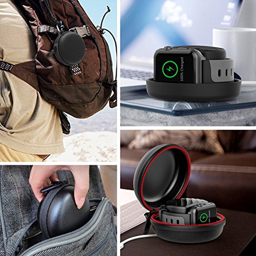 Huishang Apple Watch Charging Dock and Carrying Case, Charging Cable Winder Dock Station Support Holder Accessory for Apple Watch Series 3 / Series 2 / Series 1/ Nike + (Black Holder, Free Size)