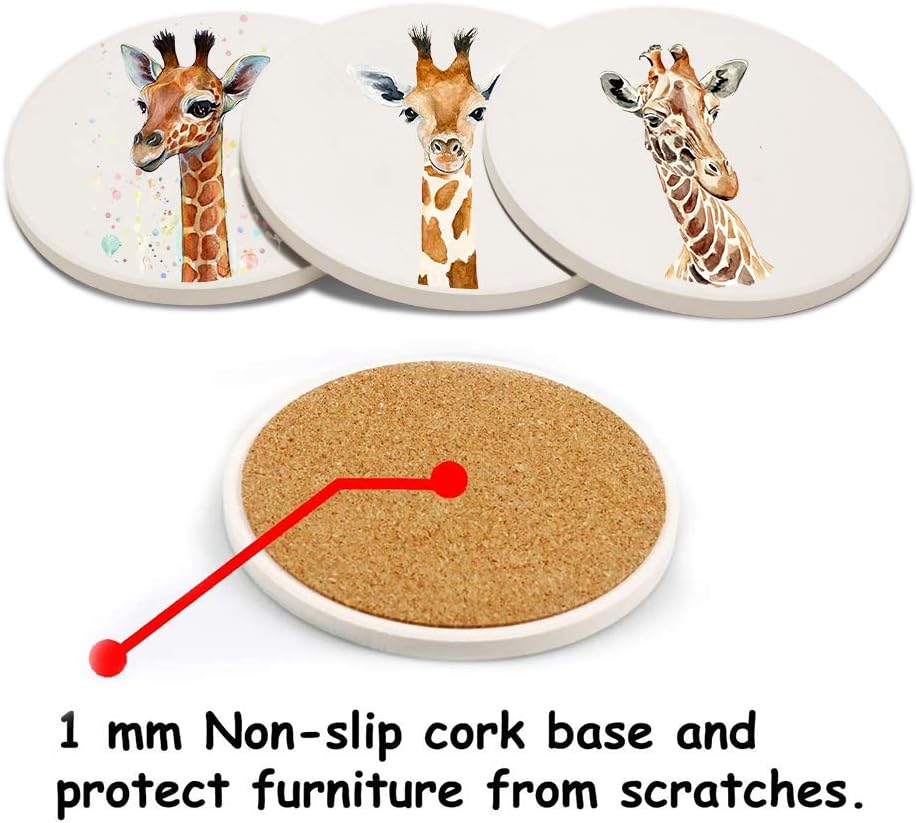 MAYCARI Art Giraffe Coasters Set of 4 with Cork Base Protection - Image 5