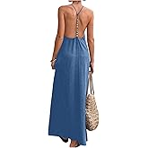 Verdusa Women's Backless Cami Dress Long Maxi Flowy Linen Dresses Summer Vacation Beach Outfits Sun Dress