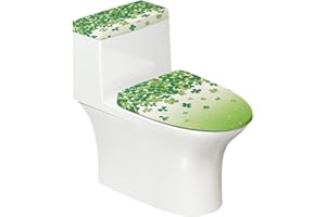Pzuqiu Green Leaves 2 Pcs Toilet Lid Cover Set Bathroom Toilet Seat Cover Dust Cover Tank Cap with Elastic Bottom St. Patrick's Day Gift for Round Oblong Toilet Covers
