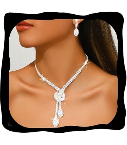 silver necklace for formal dress Yean Prom Jewelry Set Rhinestone Earrings and Set Women (Gold) Drop: CW26 2025