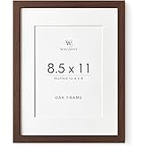 8.5x11 Picture Frame, Solid Oak Wood 8.5 by 11 Picture Frame with Mat to 6x8(Openning Size is 5.5x7.5), 11x8.5 Natural Oak Frames for Wall and Tabletop Display, (Walnut Set of 1)