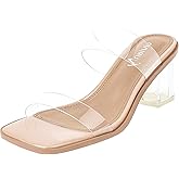 vivianly Women's Low Block Heels Sandal Square Open Toe Chunky High Heels Slip on Heeled Sandals Mules Slide for Party Wedding Dress Shoes
