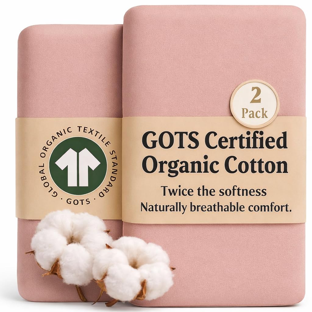 Organic Crib Sheets Compatible With Snuzpod 4 measuring 40 x 75.5 cm. (NOT COMPATIBLE WITH SNUZPOD 3 AND 5) Luxurious GOTS Certified Organic Cotton Fitted Mattress Sheets - Set of 2