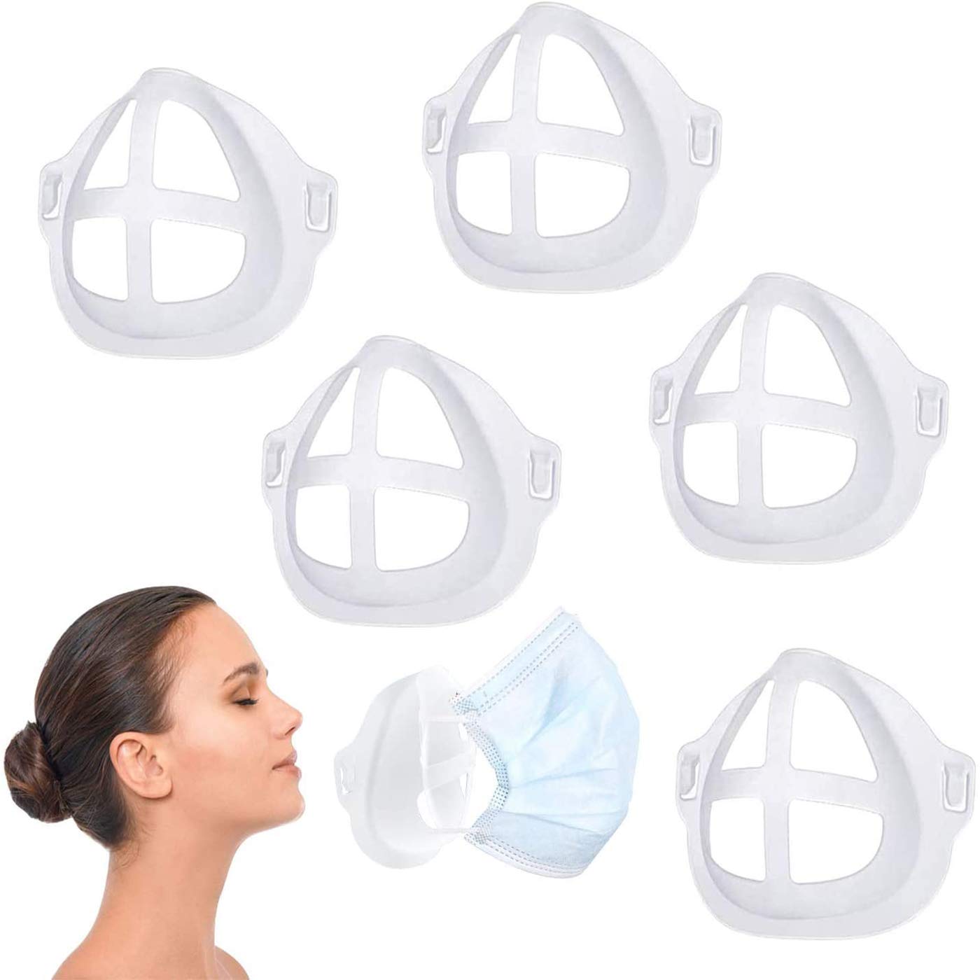 3D Mask Bracket Inner Frame Support -Protect Lipstick Lips Nose Breathing Smoothly Washable Reusable -5 Pcs