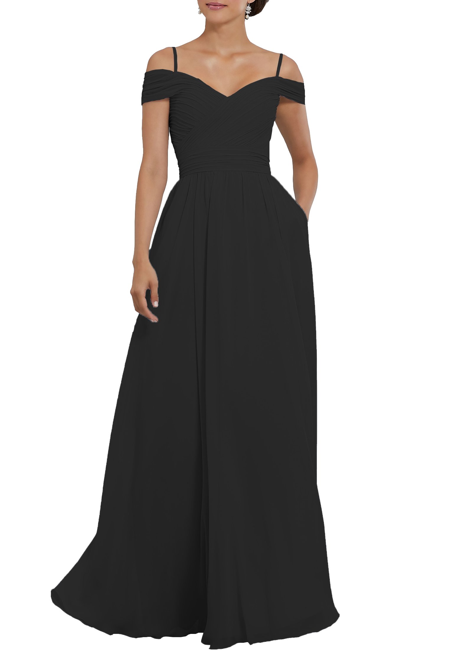 YORFORMALS Women's Off The Shoulder Pleated Chiffon Bridesmaid Dress Formal Evening Party Gown