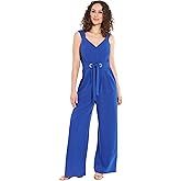 London Times womens Elegant Sleeveless V-neck Jumpsuit With Belted Waist and Pockets - Versatile Wide-leg Jumpsuits for Women