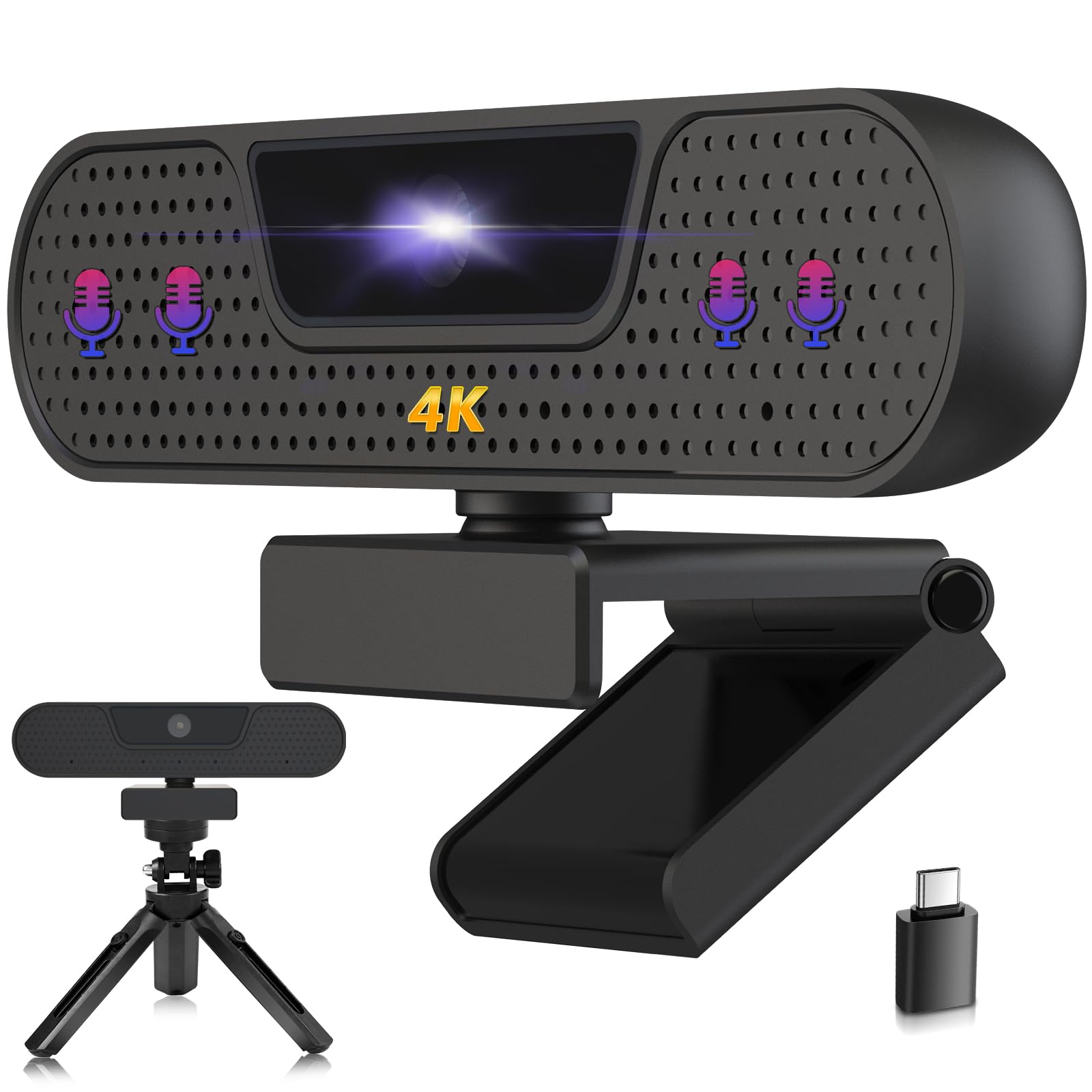 VIZOLINK W8GS 4K Webcam for PC, Webcam with Microphone, Auto Focus, Plug & Play, 85°View, Privacy Cover and Tripod for Streaming, Conferencing, Gaming, Video Calling, Skype,Teams, Zoom,Tablet,Laptop