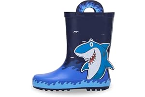 EUXTERPA Toddler Rain Boots for Boys Girls Waterproof Kids Printed Rubber Boots with Easy On Handles