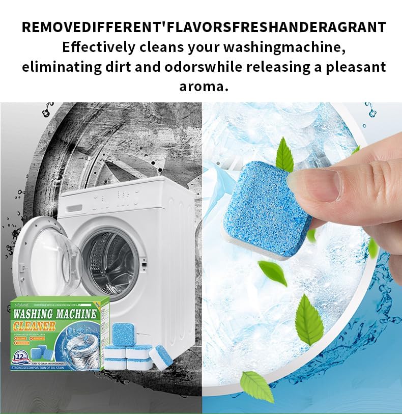 Uniiking® Washing Machine Cleaner Descaler 12 Pack - Deep Cleaning Tablets for HE Front Loader & Top Load Washer, Septic Safe Eco-Friendly Deodorizer, Clean Inside Drum and Laundry Tub Seal
