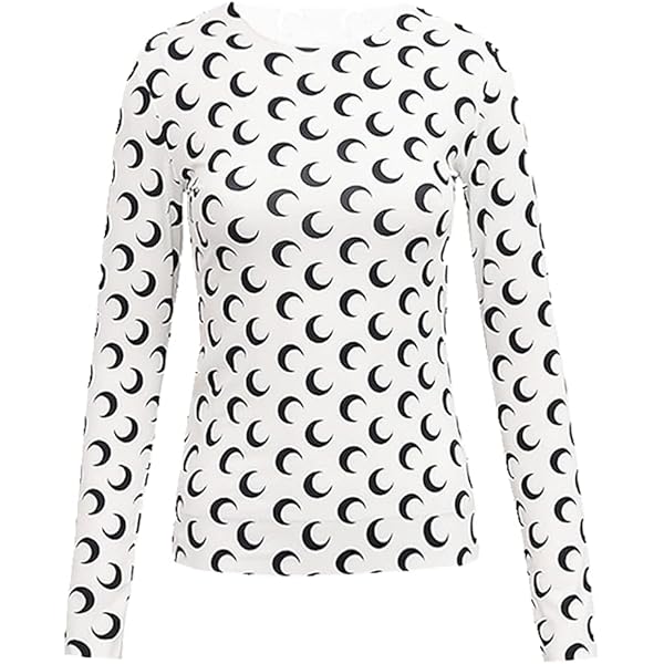 Perfumecloset プリントシャツ　Print Shirts Moon Crescent Moon Print & Long/Short Sleeves Shirt Women Bodycon