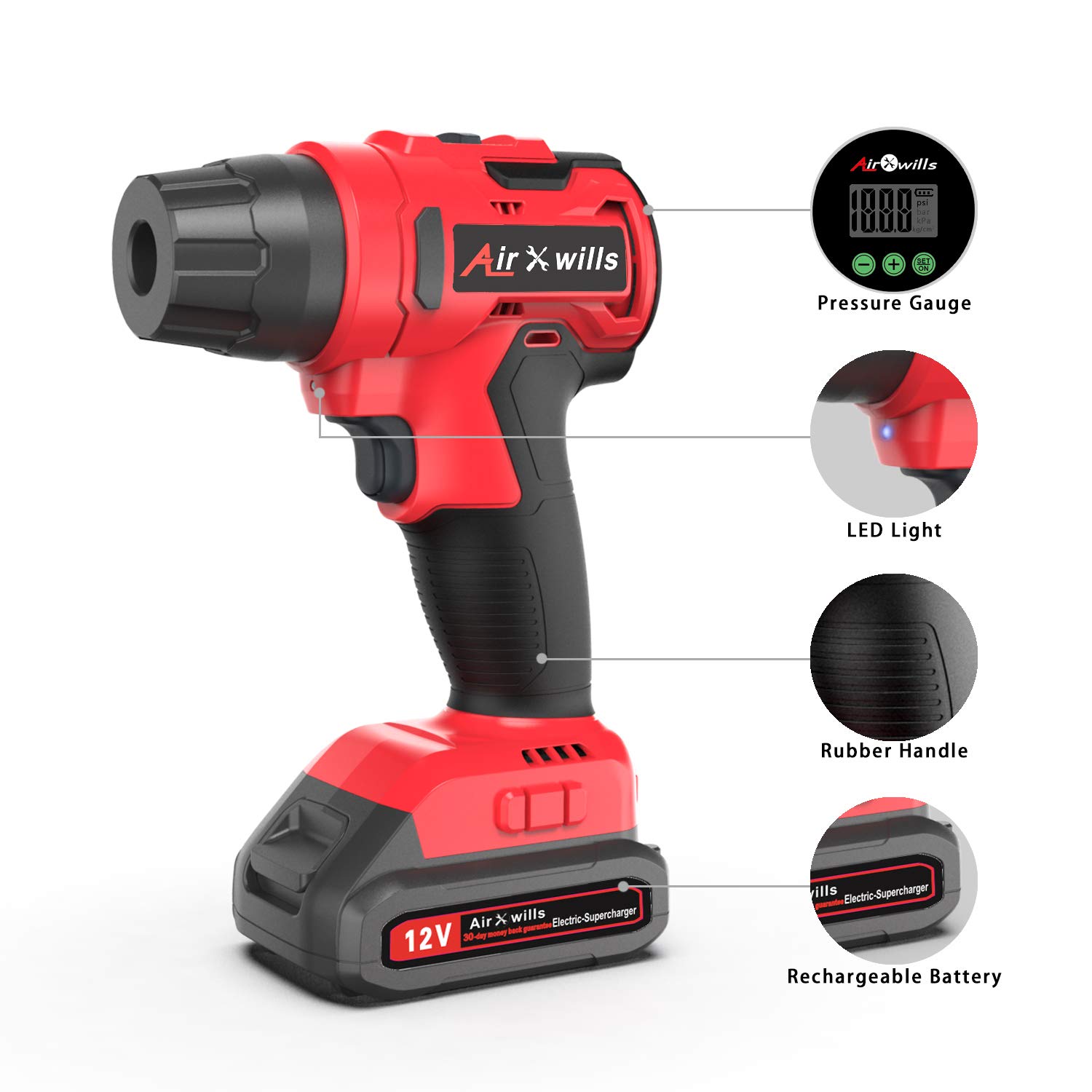 AirXwills Tire Inflator Air Compressor Pump with Digital Gauge 120 Psi Portable Cordless Pump with Rechargeable Battery Auto-Stop for Inflatables