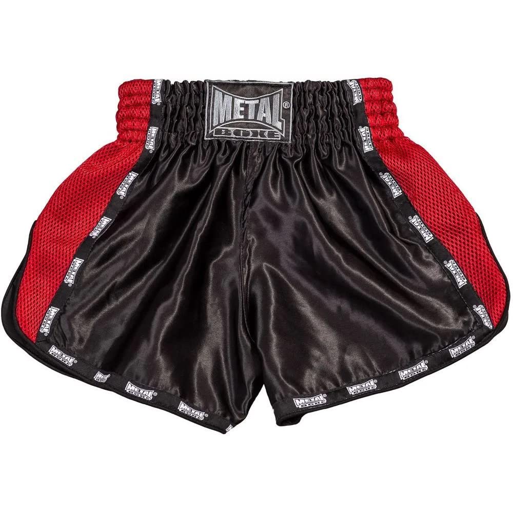 METAL BOXE Men's Court De Boxe « Extrême » Boxing Shorts, Noir Rouge, X-Large