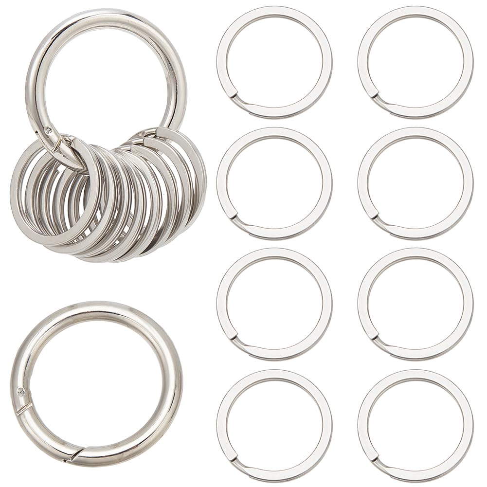 SUNNYCLUE 1 Box 21Pcs Silver Heavy Duty Keychain Ring Stainless Steel Flat Key Rings Bulk Metal Alloy Round Split Strong O Keyring with Ring Clip for Keychains Jewellery Making DIY Crafts Accessories