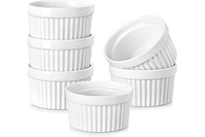 MALACASA Ramekins 4 oz Oven Safe, Porcelain Creme Brulee Ramekins Pudding Custard Cups Small Ceramic Souffle Dishes Ramakan Ramiken Ramicans Baking Bowls Set of 6, White, Series RAMEKIN-DISH