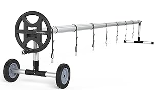 BOLDWORKS Solar Pool Cover Reel 21 Ft Pool Cover Roller Above Ground with Rubber Rollers Large Wheel Antislip Legs Rustproof Aluminum Frame Fits 11 to 21 Ft Inground Swimming Pool for Pool Blanket Storage