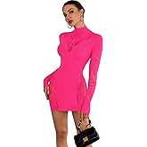 AVZXSA Women's 2025 Sexy Club Mini Dress Lace Babydoll High Neck Long Sleeve Cutout Short Bodycon Dresses