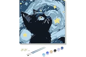 Temiaode Framed Cat Paint by Numbers Kit for Kids – DIY Painting Set with Canvas, Acrylic Paints & Brushes – Easy Beginner Art Craft for Boys & Girls Ages 5-12 – Ready to Hang（8″ x 8″ / 6 Colors）