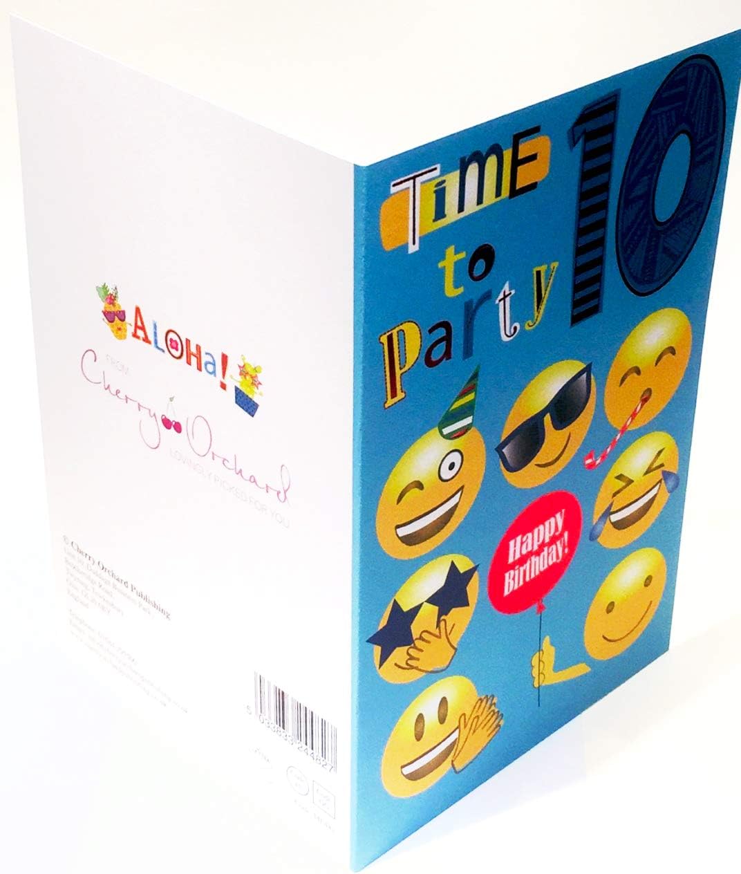 Cherry Orchard Boy Age 10 Time To Party Happy Birthday Card - Smiley Faces, red|blue|white|gold - Image 3