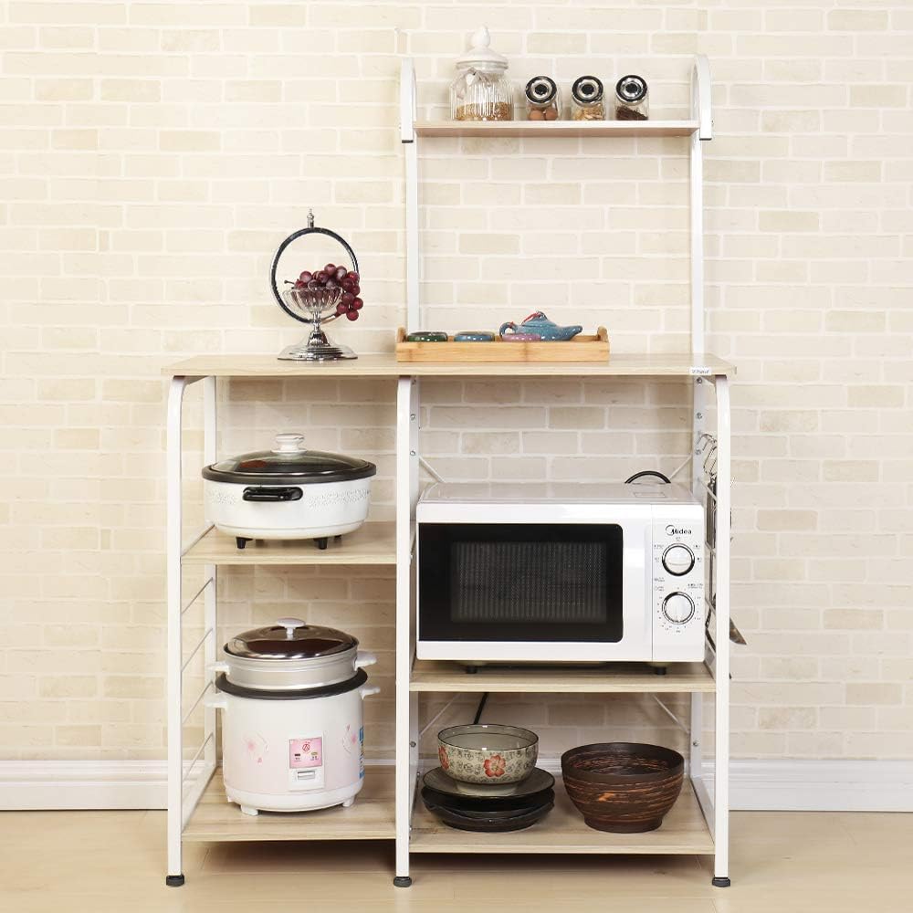 SogesGame Kitchen Cart 3-Tier Kitchen Baker's Rack Utility Microwave Oven Stand Storage Rolling Workstation with Hooks for Living Room,Maple,W5S-MO-S8-US: Furniture & Decor