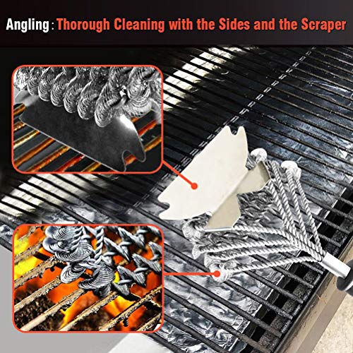 Grill Brush and Scraper Bristle Free - Faster Cleaning with 4 Helixes, Safe 18" Stainless Steel, BBQ Accessories, Easy Scrubbing for All Grill Grates & Griddles - Best Gifts for Grill Enthusiasts