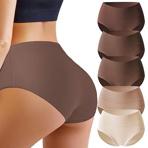 VZGZIL Underwear Women,Tummy Control Knickers Cotton Womens Pants, Soft Breathable High Waisted Knickers for Women, Stretch Ladies Pants Full Coverage Briefs Multipack of 5（XL） Multicolor