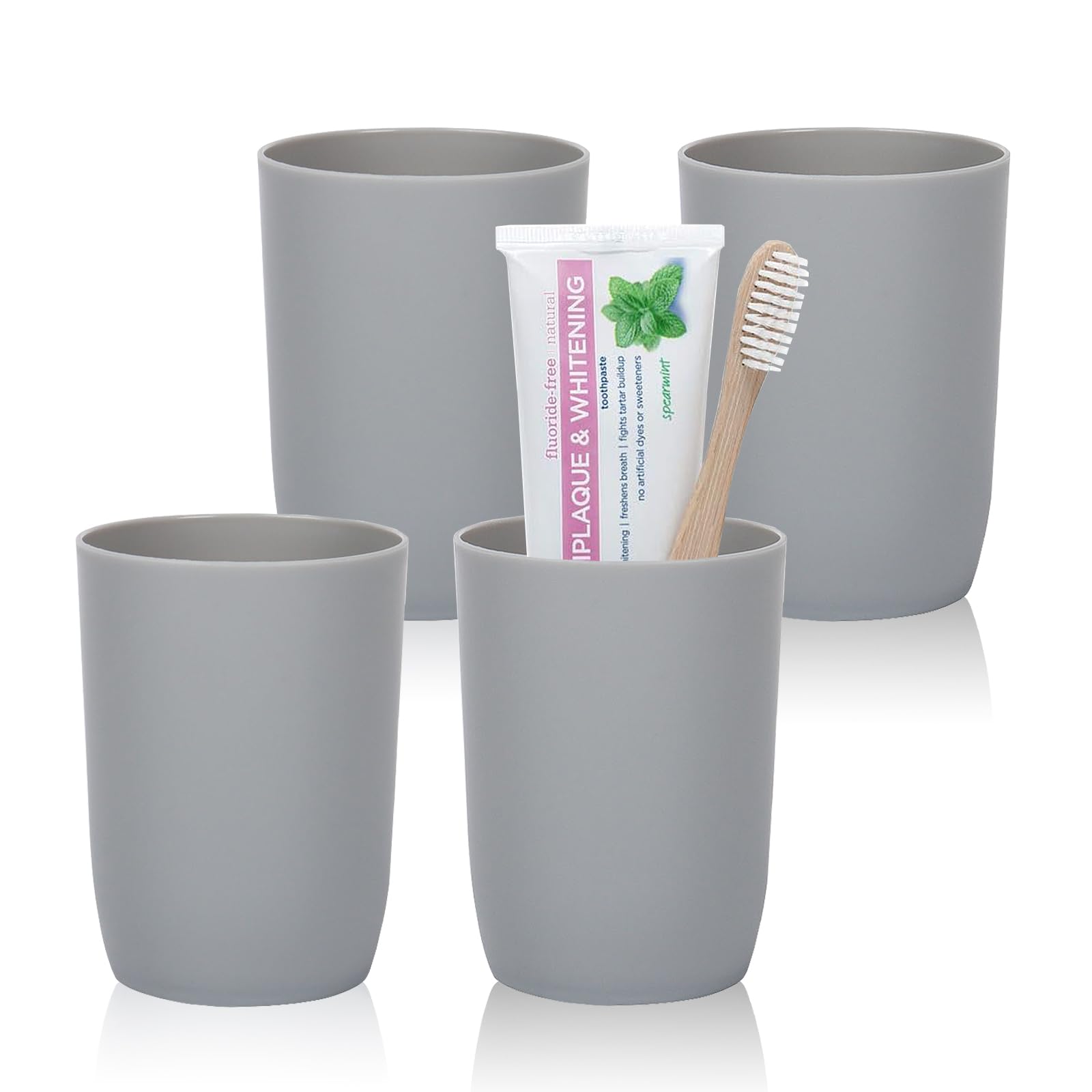 Topsky 4-Pieces Dishwasher Safe Plastic Tumblers Travel Mouthwash Cup Reusable Water Cup Travel Camping Portable Cups Coloured Plastic Cups Grey 280ml