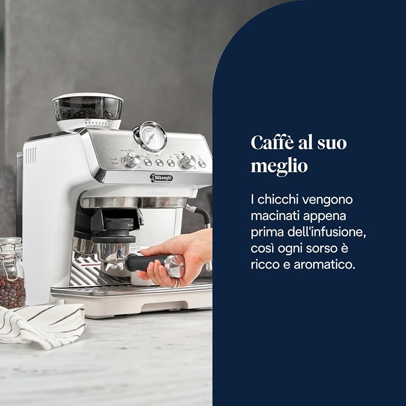 LA SPECIALISTA ARTE EC9155.W Macchina da caffè Manuale, 3 Ricette Preimpostate, Controllo Attivo della Temperatura, 8 Livelli di Macinazione, Lancia MyLatte Art, incluso KIT BARISTA, Bianco
