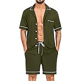SWOMOG Mens Pajama Sets Short Sleeve Sleepwear Button Down Loungewear Soft Modal Lounge Pjs with Pockets S-XXL