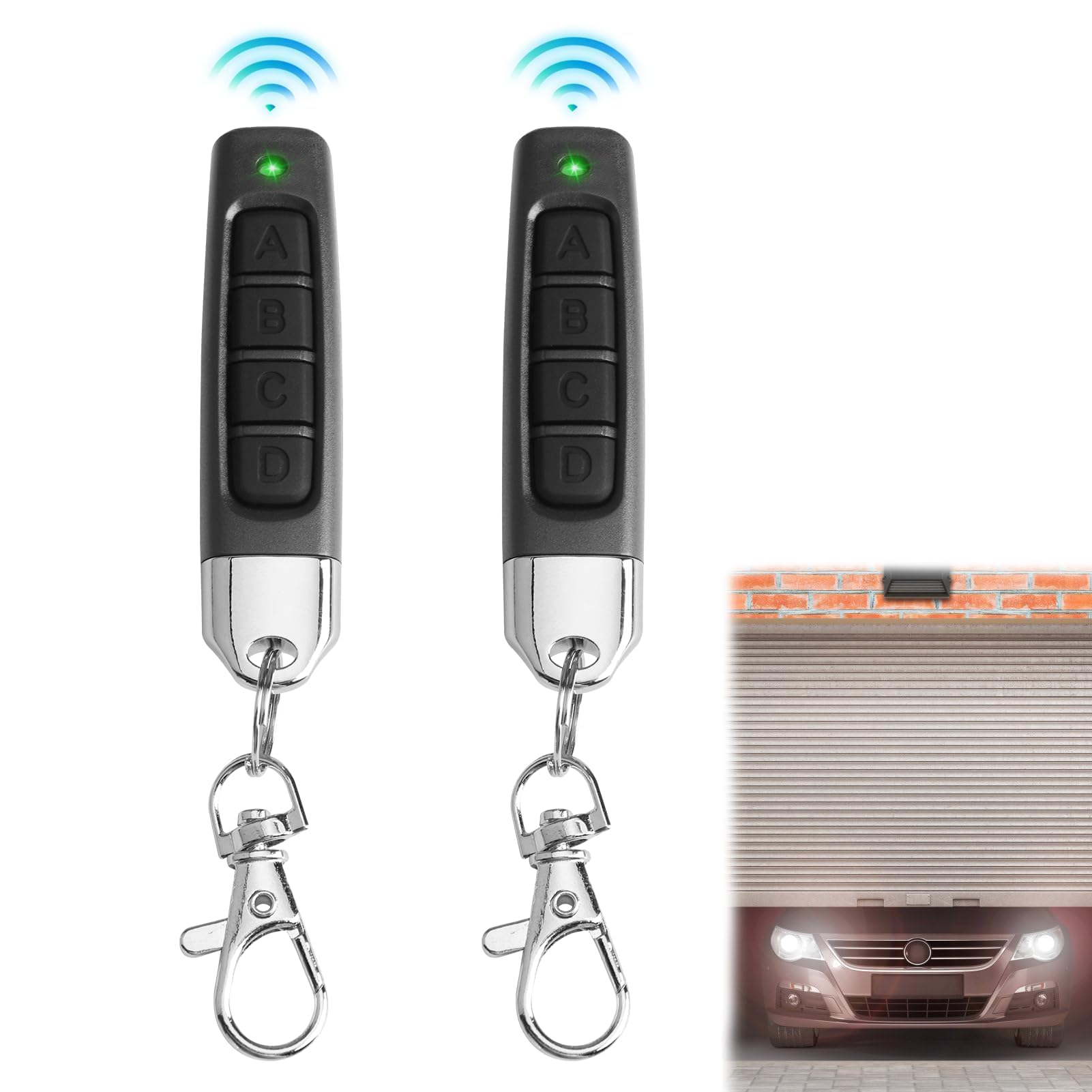 2Pcs Universal Garage Door Remote Control 433MHz Copy Remote Opener Wireless Cloning Key Fob Black 4 in 1 Universal Remote for Electric Gates Alarm Systems, Roller Shutters Home Automation
