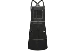 ANTAITHER Black Leather Welding Apron with 6 Pockets - Heavy Duty, Heat & Flame Resistant