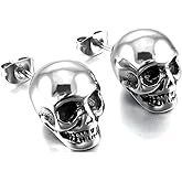Fusamk Punk Piercing Body Jewelry Titanium Steel Skull Stud Earrings