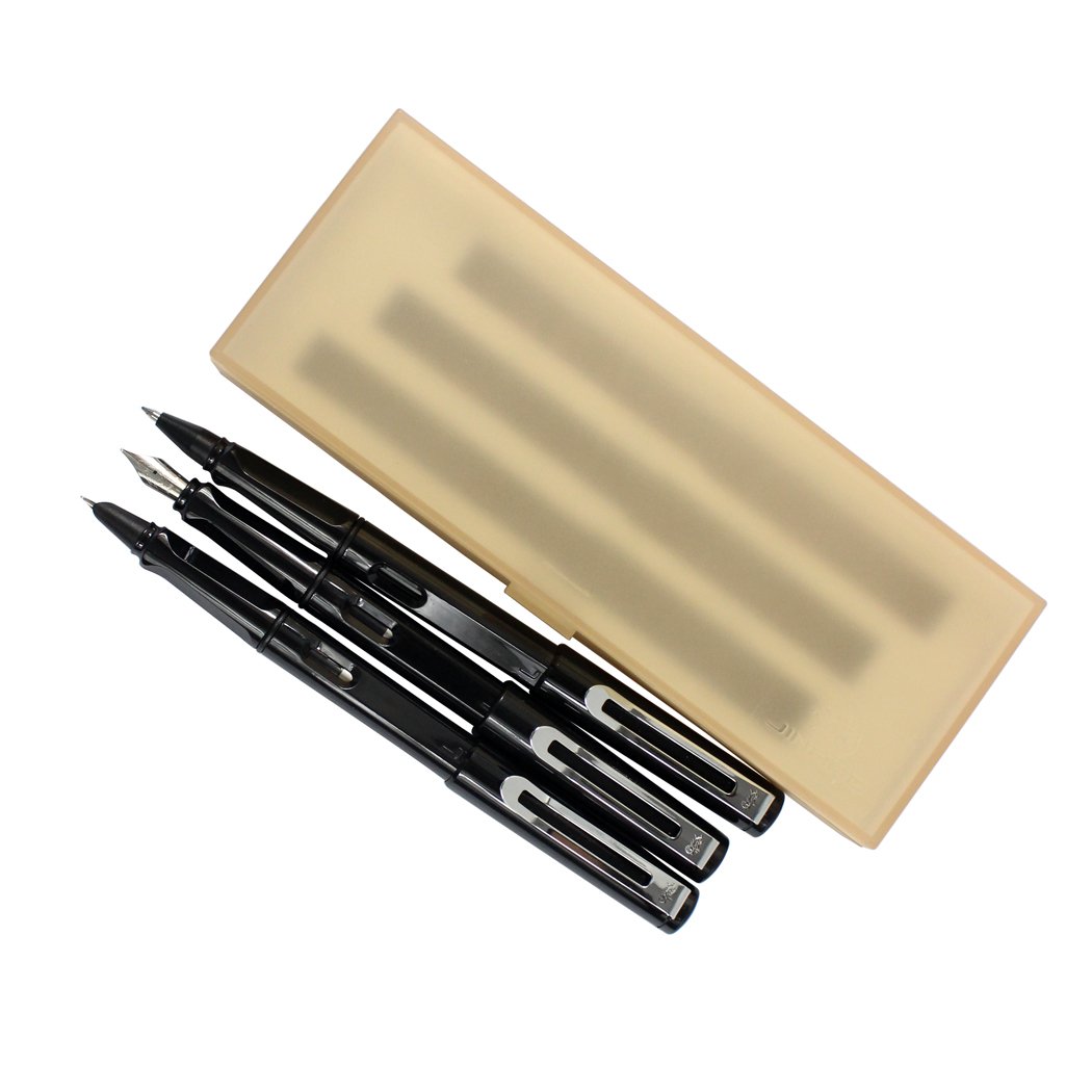 Abcsea 3 PCS Plastic Pens, 1PCS Fountain Pen, 1PCS Fine Nib Fountain Pen and 1PCS Rollerball Pen with Pen Box - Black