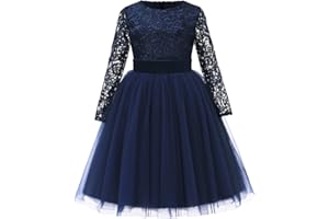 ABAO SISTER Flower Girl Dress Long Sleeves Lace Top Tulle Skirt Girls Lace Party Dresses