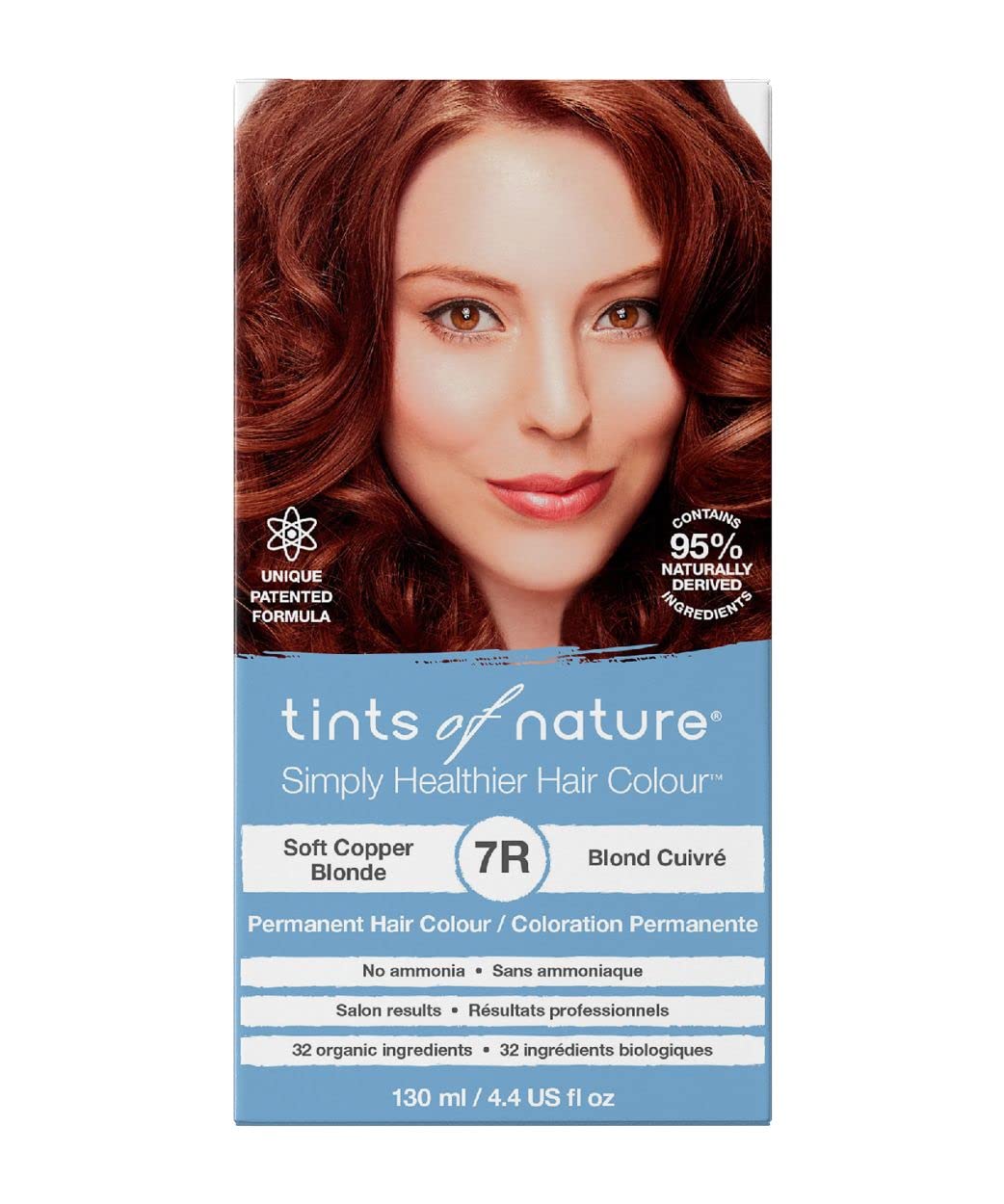 Tints of Nature 7R Soft Copper Blonde Permanent Hair Dye, Nourishes Hair and Covers Greys, Ammonia-Free, 130ml