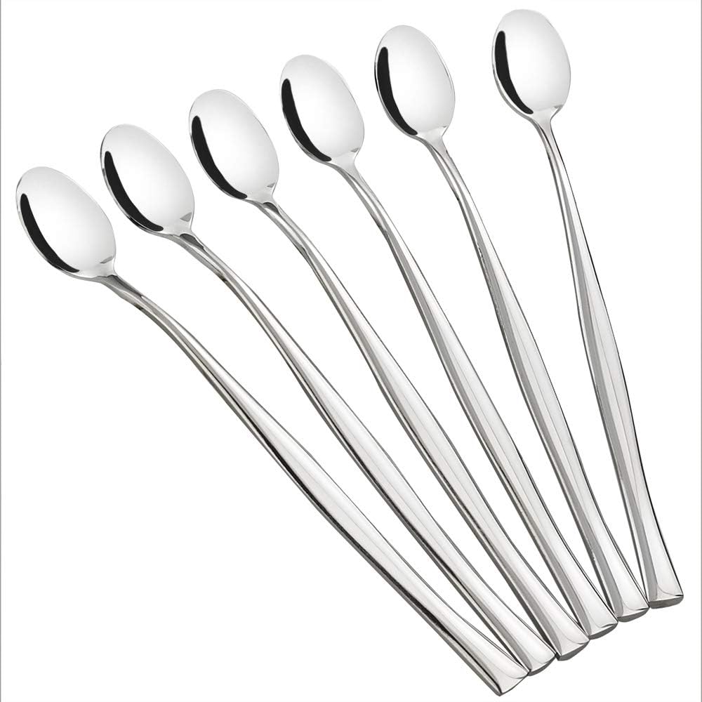 Evanda Lot De 12 Cuillères à Thé Glacé à Long Manche En Acier