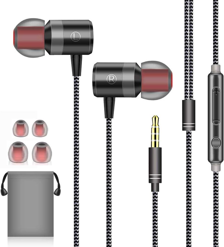 Earphones In Ear Headphones Wired Earbuds Noise Isolating Headset With Microphone remote sound control Compatible With Phone Samsung Huawei Android Smartphones Tablets and more (2 Pack White)