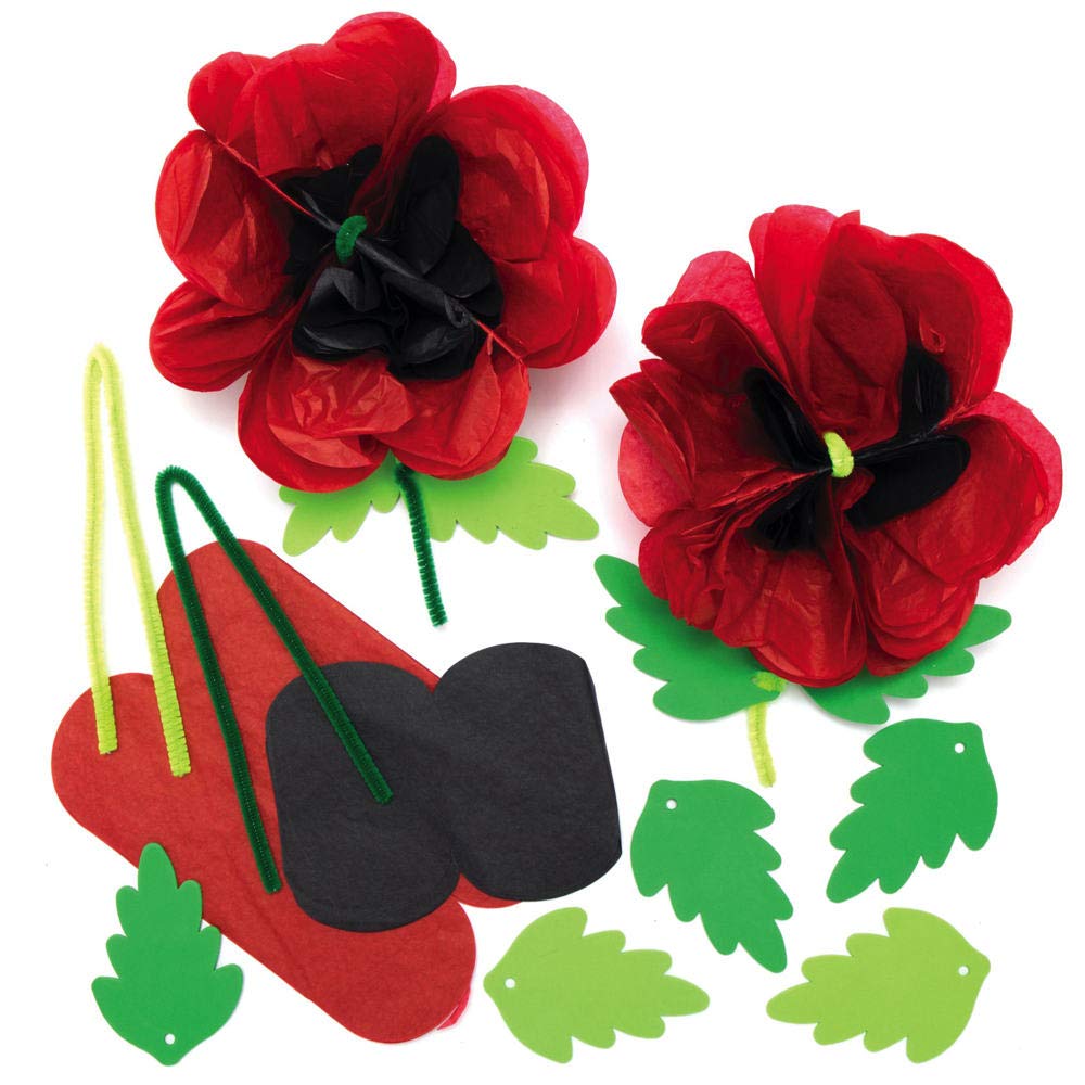 Baker Ross Tissue Paper Poppy Kits - Pack of 6, Kids Remembrance and Armistice Day Craft (AX216)