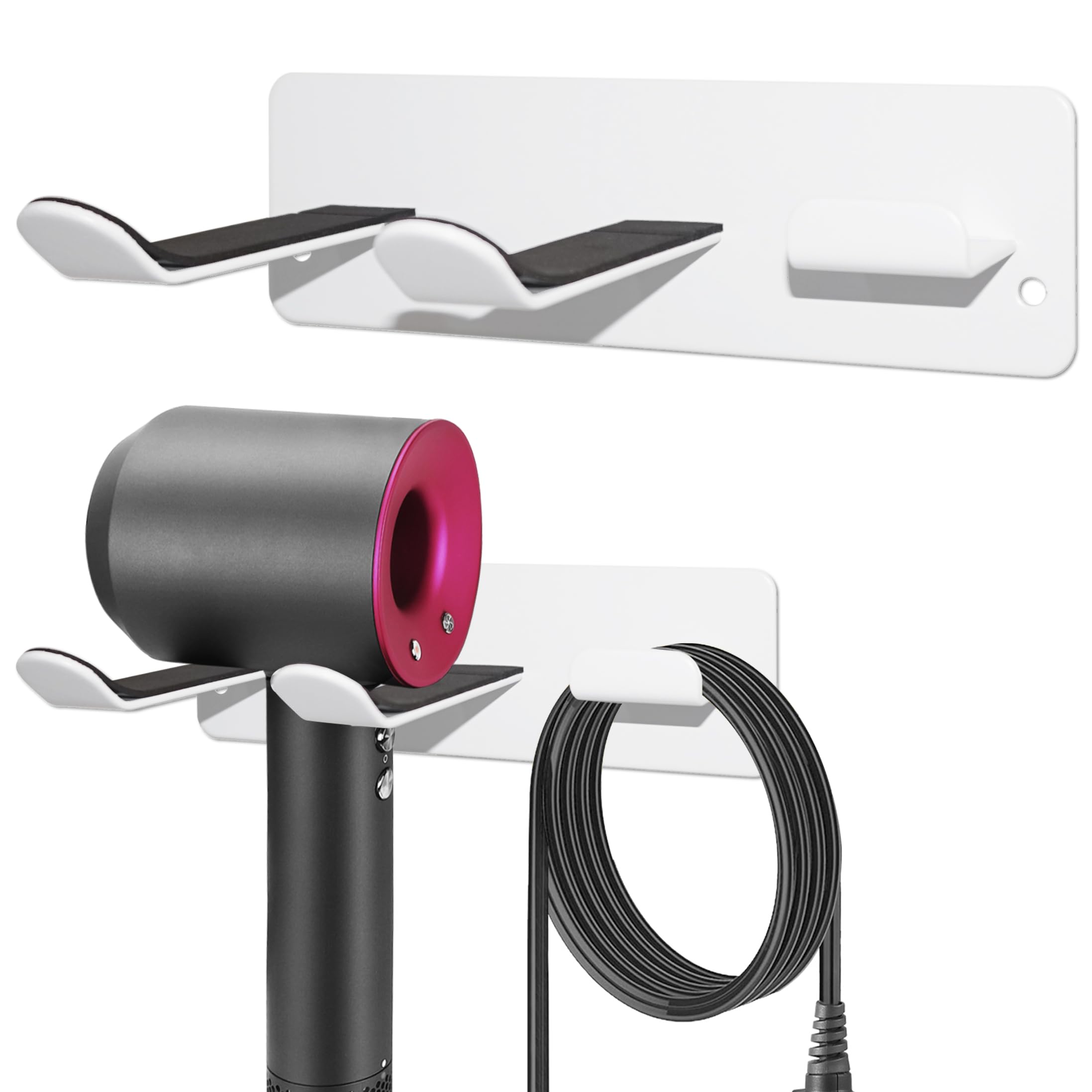 Photo 1 of YOUGRIDDA Hair Dryer Holder, Wall Mounted Rack Compatible with All Hair Dryer, Space Organizer for Bathroom/Bedroom/Washroom/Barbershop, 304 Stainless Steel, 3M Self Adhesive (White)