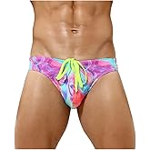 Arjen Kroos Men's Sexy Swim Briefs Printed Swimsuit Beach Swimwear Bikini | Quick-Dry Swim Fabric, Soft &amp; Breathable, Low-Rise with Drawstring, Cool All Day, for Beach, Pool, Surf, Dive, Gym, Daily