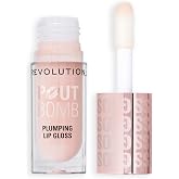 Revolution Pout Bomb Plumping Lip Gloss, Sheer Milky Nude | Buildable, High Shine for Hydrating, Plumping Finish, Buildable Color, Vegan &amp; Cruelty-Free, 0.15 fl oz