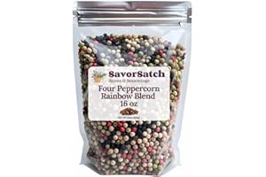 SavorSatch Four Blend Peppercorns - 16oz Resealable Pouch | Bulk Pack | Premium Gourmet Whole Black, White, Green, Pink Peppercorn Mix | Perfect for Grinder Refills, Cooking, and Seasoning | Fresh, Aromatic, and Flavorful - 1 Pound
