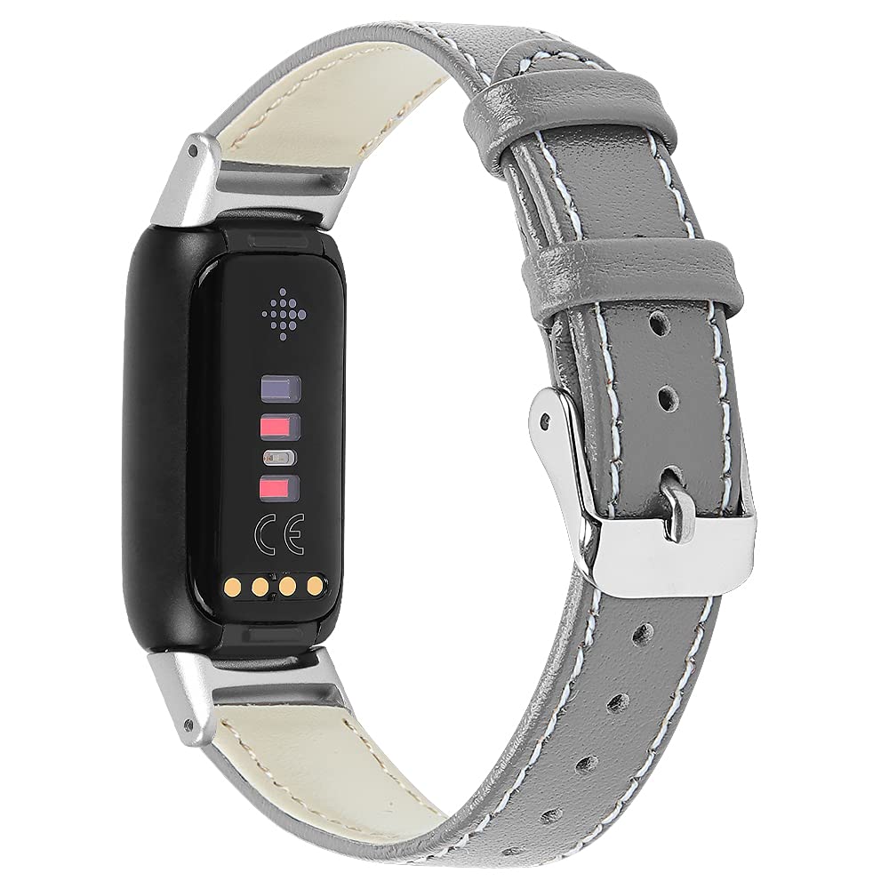 AISPORTS Compatible with Fitbit Luxe Strap Leather for Women Men, Soft Breathable Leather Sport Wristband Metal Buckle Clasp Bracelet Replacement Strap for Fitbit Luxe Fitness and Wellness Tracker