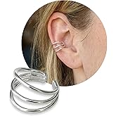 MiYa Jewelry Handmade Single Band Adjustable Ear Cuff, Sterling Silver Clip On Non Piercing Huggie Earrings for Women, Modern Minimalist Dainty Fake Ear Cartilage Clips